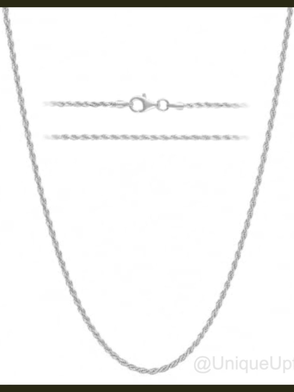 Sterling Silver Rope Chain Necklace Diamond Cut 1.6mm Lobster Clasp